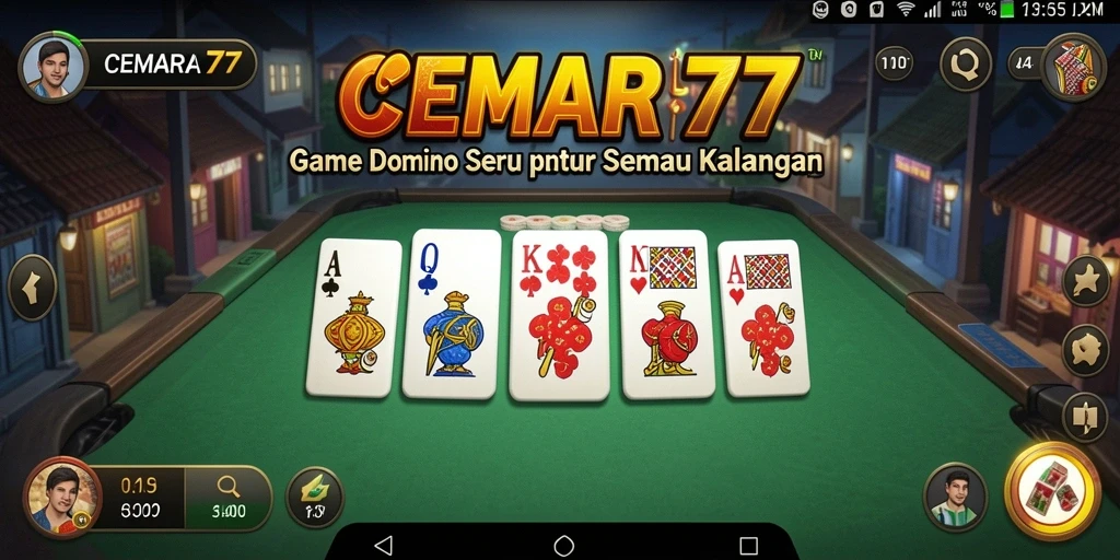 Screenshot gameplay CEMARA77 yang menampilkan suasana permainan Domino yang seru.