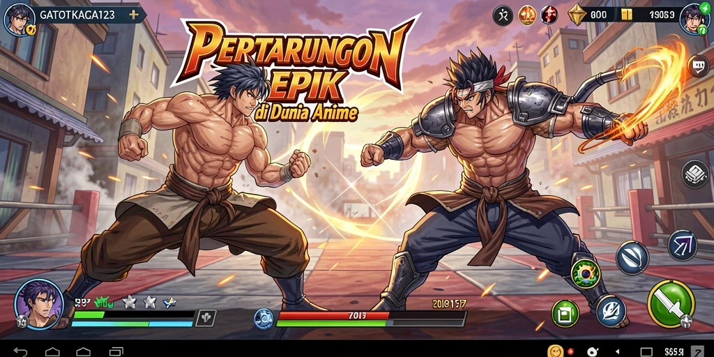 Screenshot GATOTKACA123 menampilkan aksi pertarungan yang seru di dunia anime.
