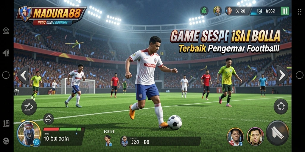 Tampilan gameplay seru di MADURA88 dengan aksi sepak bola yang mendebarkan.