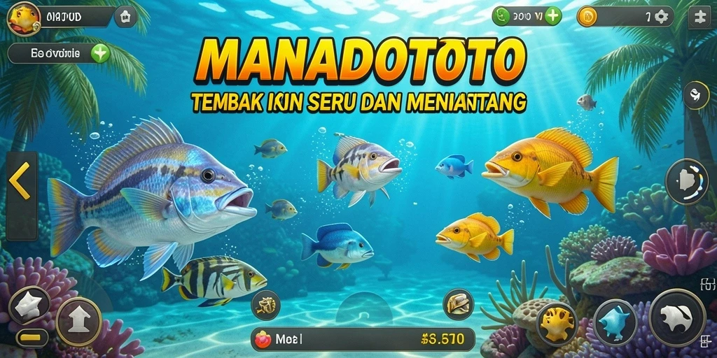 Tampilan gameplay seru dari MANADOTOTO dengan berbagai ikan yang menantang.